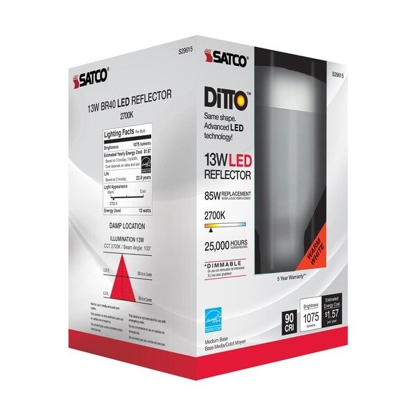 Satco Bulb, LED, Dimmable, 13W, E26, 2700K, White SDNS29615 - main